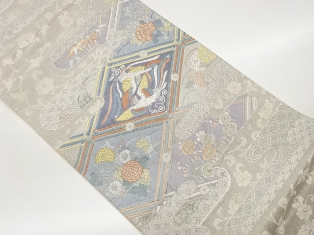 JAPANESE FUKURO OBI / PLATINUM FOIL / WOVEN BIRDS